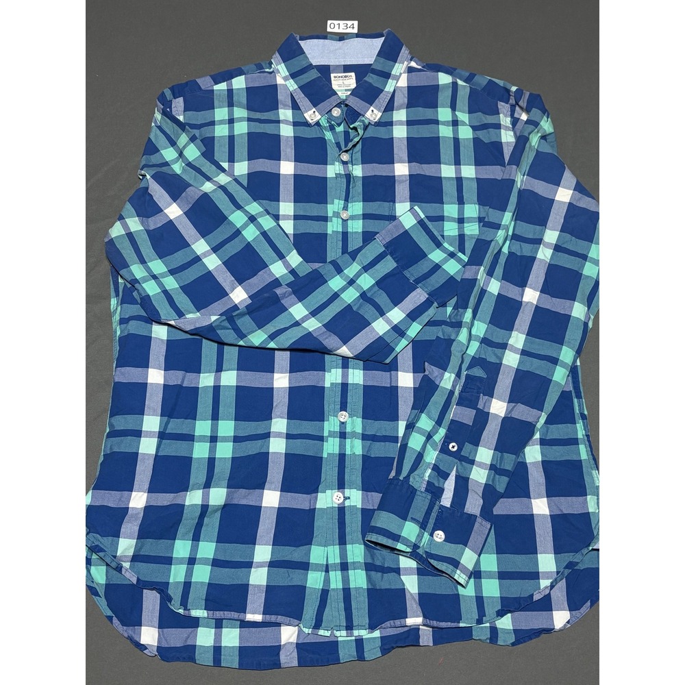Bonobos Mens Slim Fit Long Sleeve Plaid Button Down Shirt Blue Green Large